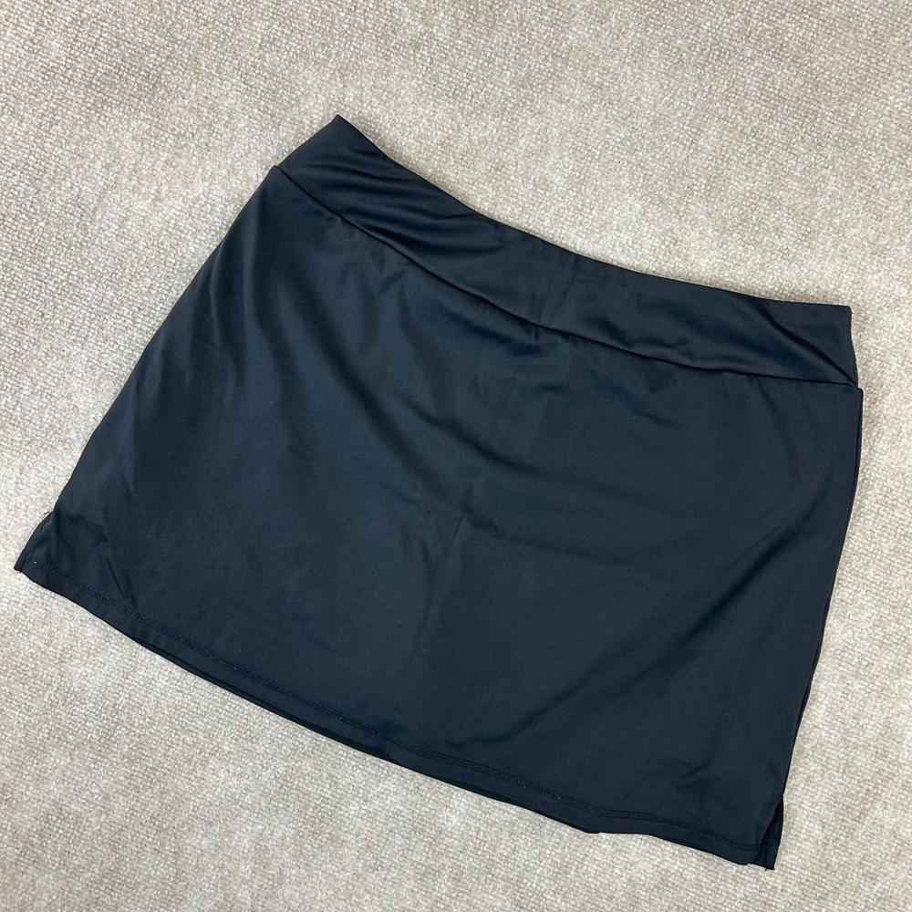 Lou Keith Skirt Skort Women XL Black Nylon Stretch Liner Side Slit Elastic Waist